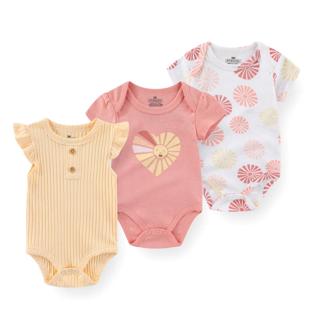 Conjunto 3 Bodies Infantil de Verão Estilo Cartoon