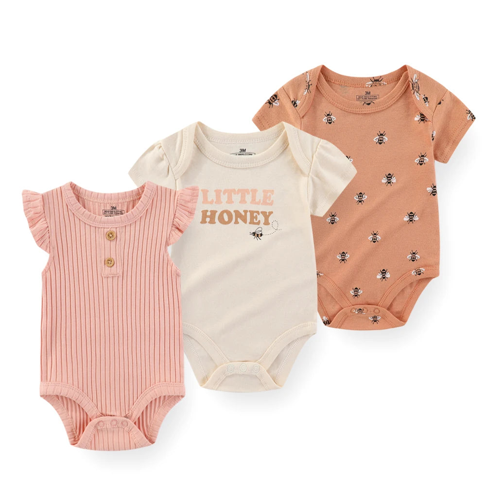 Conjunto 3 Bodies Infantil de Verão Estilo Cartoon