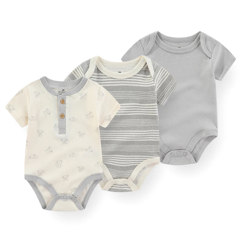 Conjunto 3 Bodies Infantil de Verão Estilo Cartoon