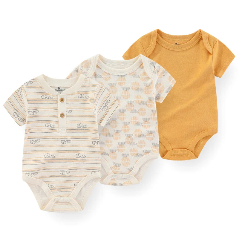 Conjunto 3 Bodies Infantil de Verão Estilo Cartoon