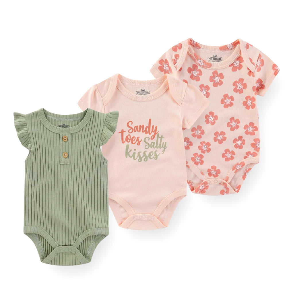 Conjunto 3 Bodies Infantil de Verão Estilo Cartoon