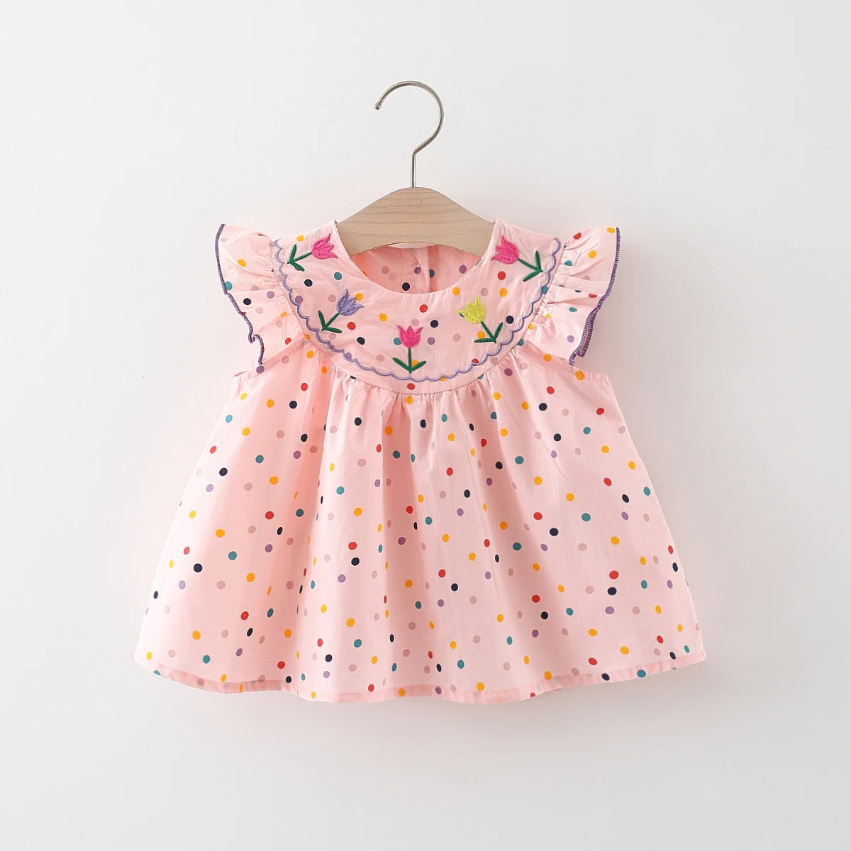 Vestido de Bebê de Algodão Bordado com Flores